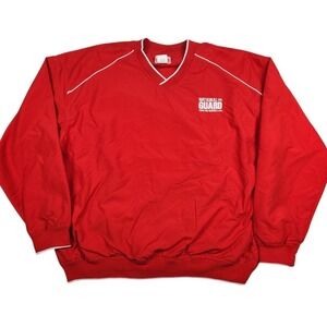 National Guard Recruitment Pullover Jacket XL Red V‎ Neck White Trim Embroidered